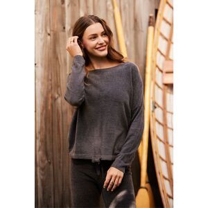 610. Barefoot dreams cozychic ultra lite slouchy carbon pull over tie waist swea